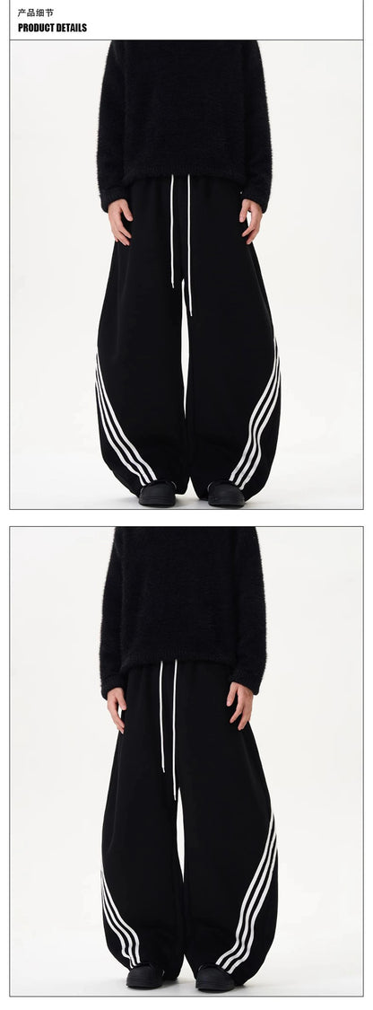 Oversized Wide Leg Sweatpants with Side Stripes Drawstring High Waist Streetwear Casual Loose Baggy Trousers Y2K Women Men Fashion