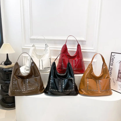 Retro Rivet Ladies Underarm Bag Fashion Girls Trend PU Leather Shoulder Bag Simple Design Style Large Capacity Women's Tote Bag