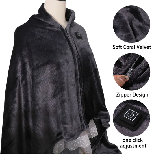 Coral Velvet Heating Blanket 3 Heated Level Fast Heating USB Heating Shawl 8 Heated Areas Portable Thermal Blankets Winter
