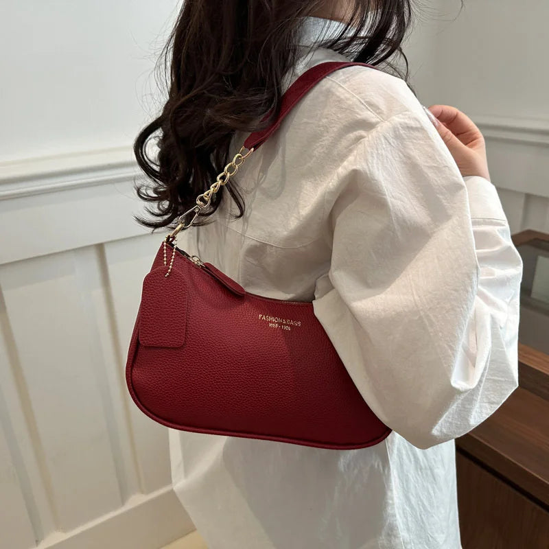 Cherry Pendant Crossbody Bag for Women PU Leather Crescent Bag Adjustable Strap Underarm Bag Closure Handbag for Work Travel