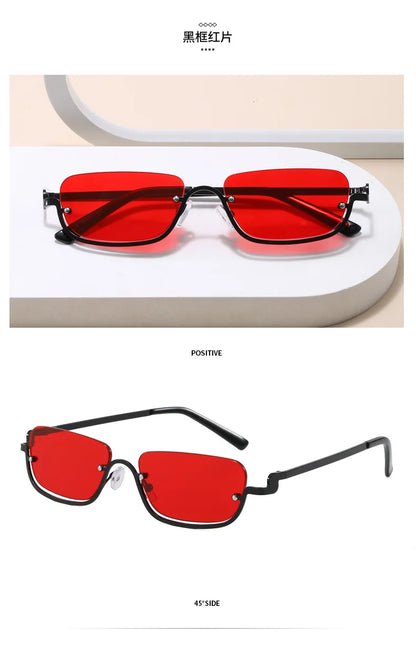 Luxury Brand Designer Half-Rim Rectangular Sunglasses Women Vintage Small Frame Sun Glasses Ladies Geometric Square Eyewear