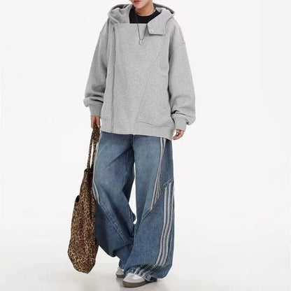 High Waist Loose Straight Leg Jeans American Stripe Splicing Unisex Spring Summer Autumn Winter Vintage Long Trousers