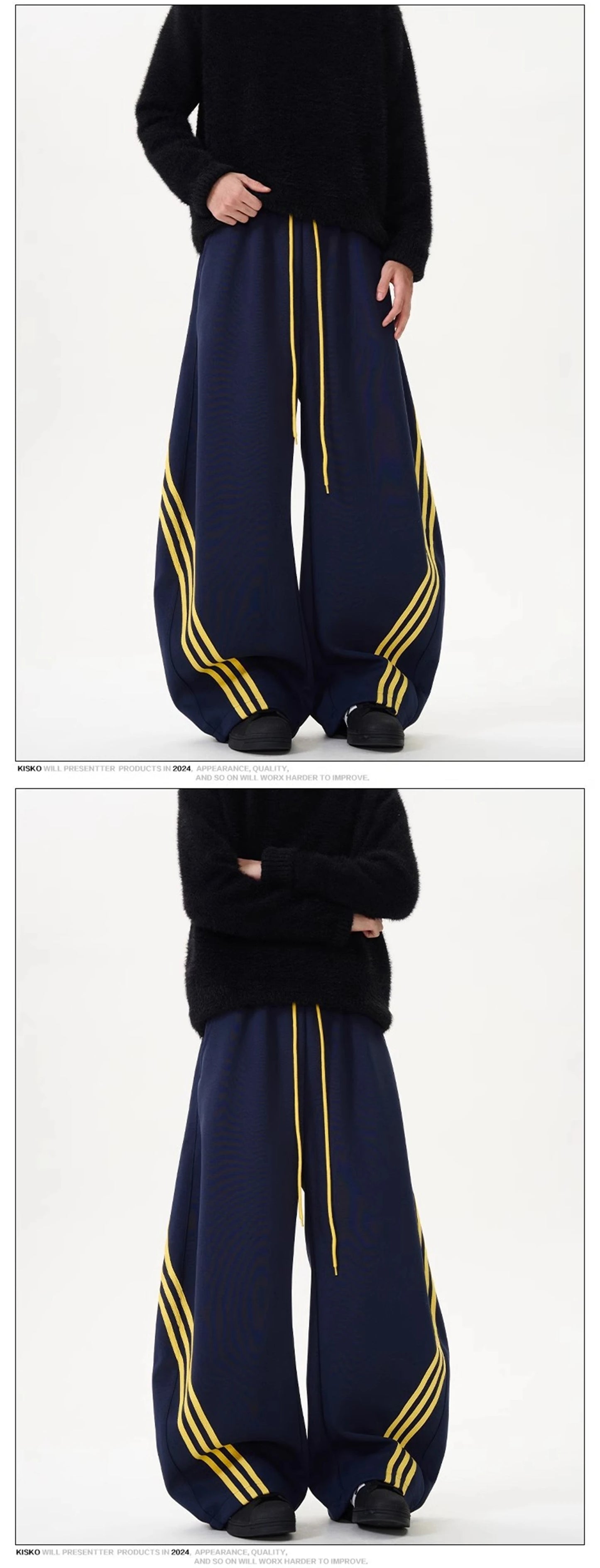 Oversized Wide Leg Sweatpants with Side Stripes Drawstring High Waist Streetwear Casual Loose Baggy Trousers Y2K Women Men Fashion
