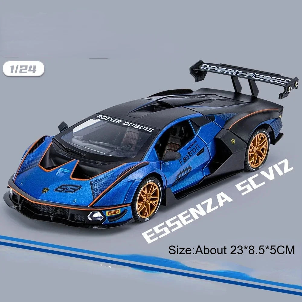 Lambor SCV12 LP770- 1:24  Car Model Alloy Diecast Sound Light Pull Back Doors Opened Vehicle Models Toy