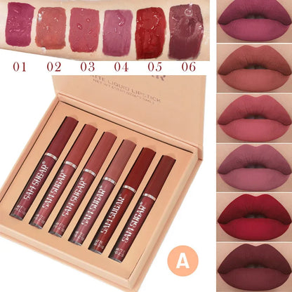 handaiyan 6 colors matte velvet lip glaze set waterproof non-fading, non-stick cup smudge-proof lip gloss set