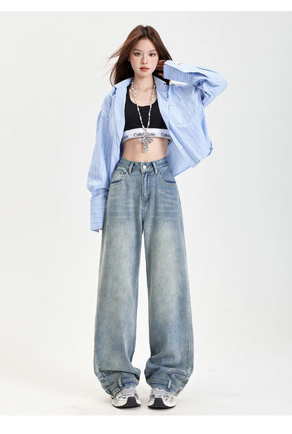 Ins Fashion American Retro Baggy High Waisted Jeans Woman High Street Denim Pants Reversible Trousers Streetwear Y2K Loose Jeans