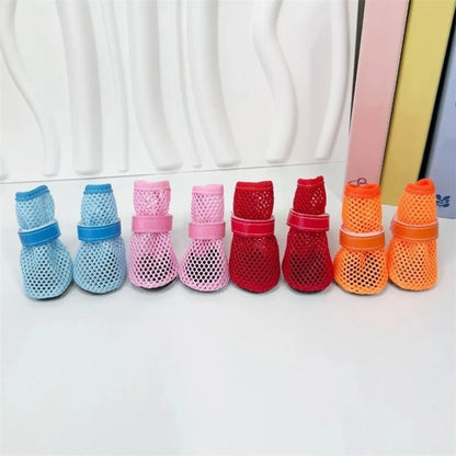 Adjustable Soft Sole Dog Mesh Shoes Non-Slip Wear Resistant Pet Dog Boots Thin Cooling Dog Shoe Cover Summer Season