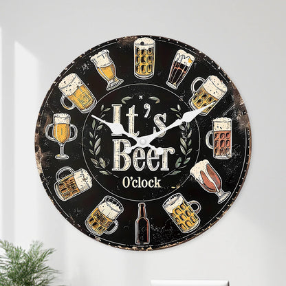 American Retro Beer Mug Pattern Wooden Wall Clock for Living Room, Bedroom, Kitchen, Home Decoration, Silent Quartz Clock, Holiday Gift, 10 Inches, 12 Inches (No Battery)