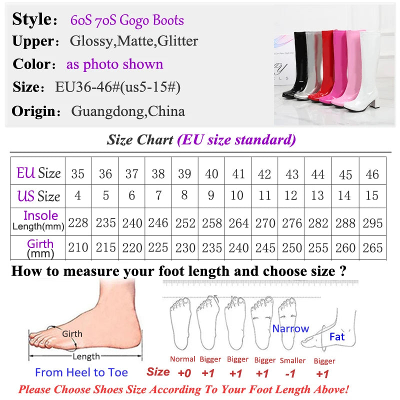Costumes 60s 70s Go Go Boot Retro1960s Ladies Women's Knee-High Boots Fancy Dress Gogo Party Dance Gothic Shoes Large Size 36-46