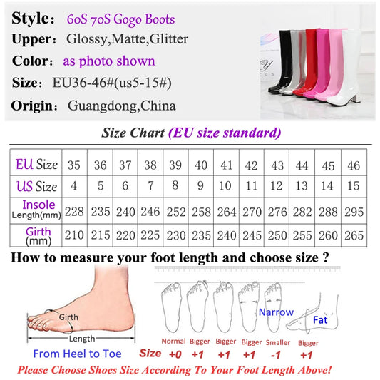 Costumes 60s 70s Go Go Boot Retro1960s Ladies Women's Knee-High Boots Fancy Dress Gogo Party Dance Gothic Shoes Large Size 36-46