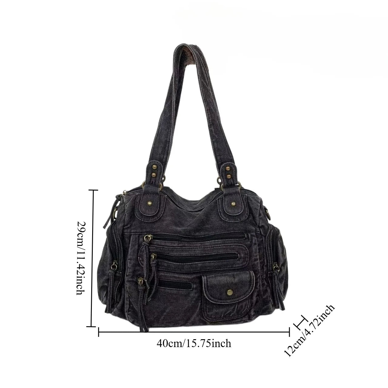 Y2K Street Personalized Women's Multi Pocket Shoulder Bag Large Capacity Retro Motorcycle Tote Bag
