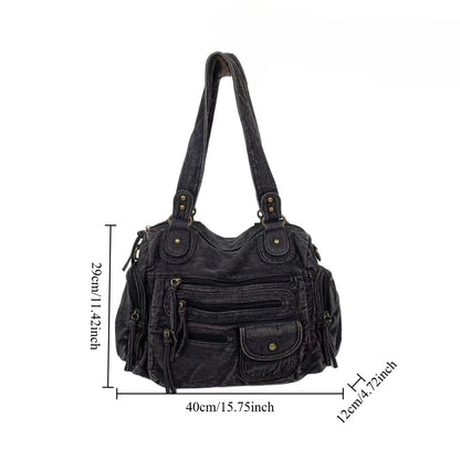 Y2K Street Personalized Women's Multi Pocket Shoulder Bag Large Capacity Retro Motorcycle Tote Bag