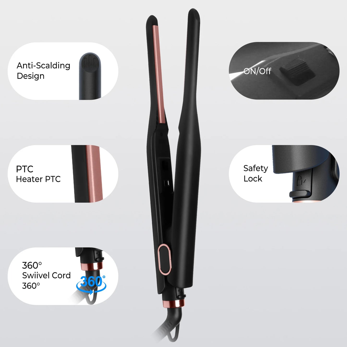 Small Flat Iron for Short Hair, Temperature Adjustable Pencil Flat Iron Fast Heat Up Beard Straightening Iron