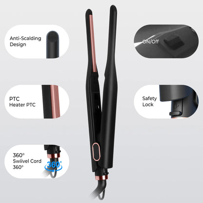 Small Flat Iron for Short Hair, Temperature Adjustable Pencil Flat Iron Fast Heat Up Beard Straightening Iron