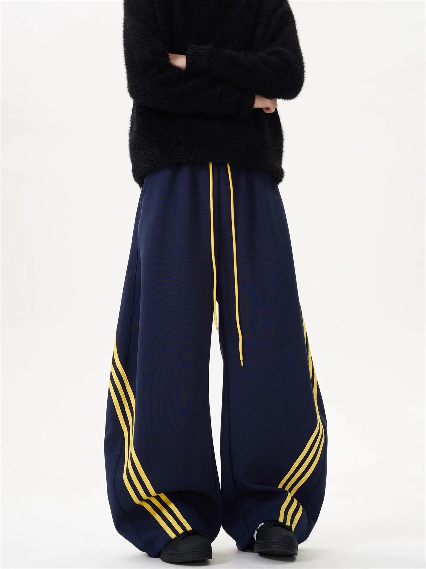 Oversized Wide Leg Sweatpants with Side Stripes Drawstring High Waist Streetwear Casual Loose Baggy Trousers Y2K Women Men Fashion