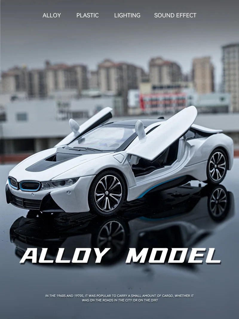 BMW I8 Sports Car Alloy Diecast 1:22 Model Car Vehicle Collection Simulation Sound & Light Toy Car Gifts