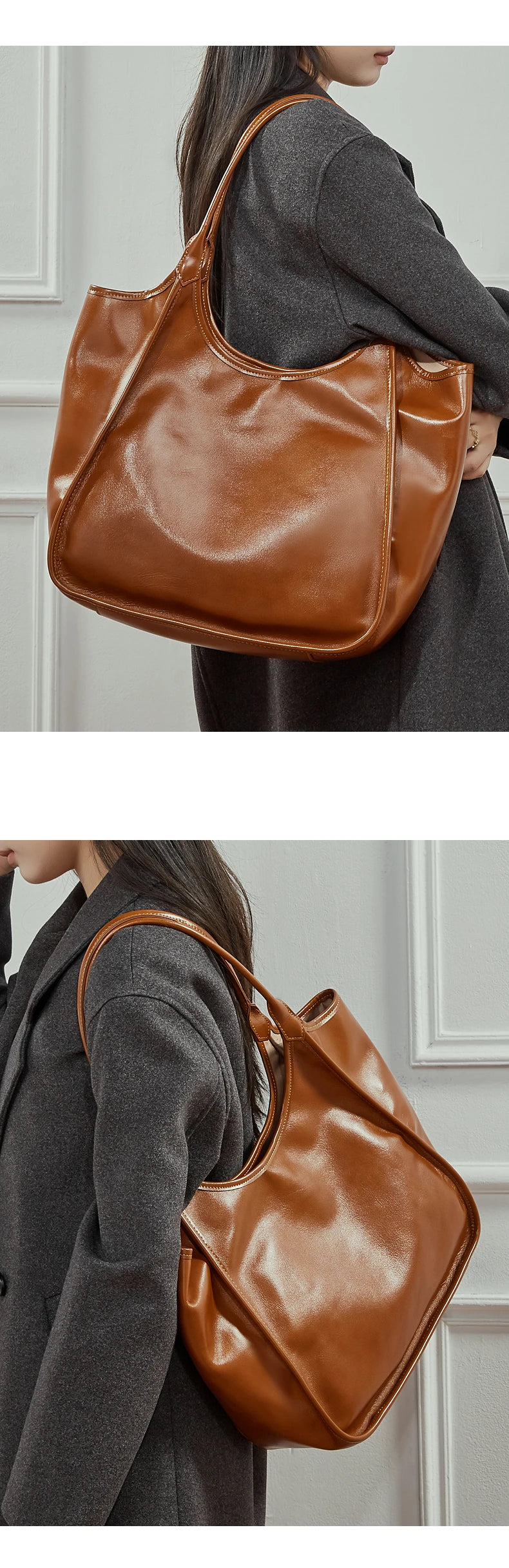 Hifashion Cowhide Genuine Leather Large Tote Shoulder Bags For Women 2026 Luxury Designer Bucket Shopper Office Ladies Handbags