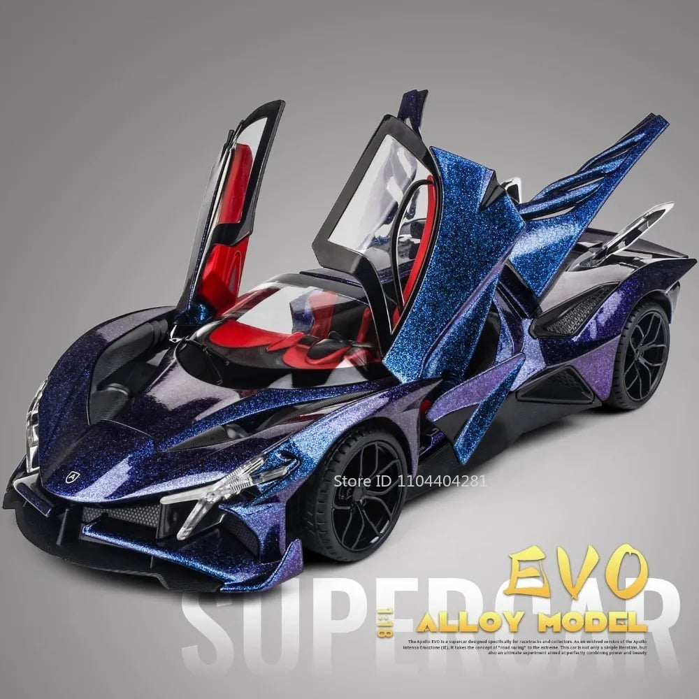 Lambor V12 Apollo EVO 1:18 Model Car Diecast Alloy Car Doors Opened Sound Light Pull Back Miniature Sportscar Collect Decoration