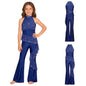 Kids Girls Figure Skating Jumpsuit Ballet Gymnastics Acrobatics Dance Leotard Sleeveless Shiny Rhinestones Ruffles Mesh Bodysuit