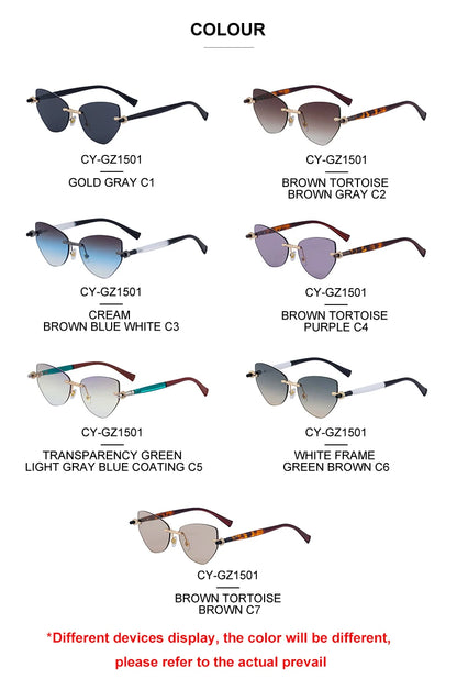 Sexy Cat Eye Punk Rimless Sunglasses Women Luxury Brand Retro Steampunk Polygon Sun Glasses For Ladies Fashion Shades UV400