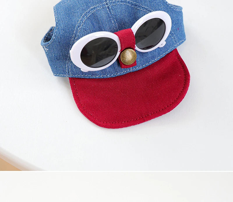 Two-piece fashionable pet sun hat and cool sunglasses set, dog baseball cap and cat head cover