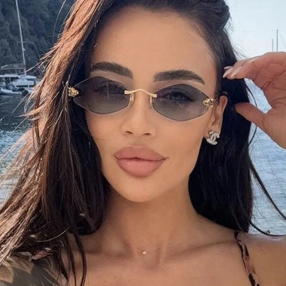 Protective Glasses Fashion Irregular Sunglasses Women Retro Brand Design Metal High Quality Vintage Rhombus Rimless Glasses