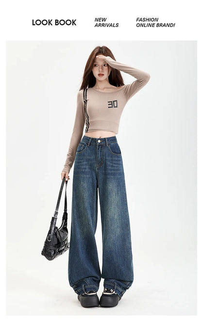 Ins Fashion American Retro Baggy High Waisted Jeans Woman High Street Denim Pants Reversible Trousers Streetwear Y2K Loose Jeans
