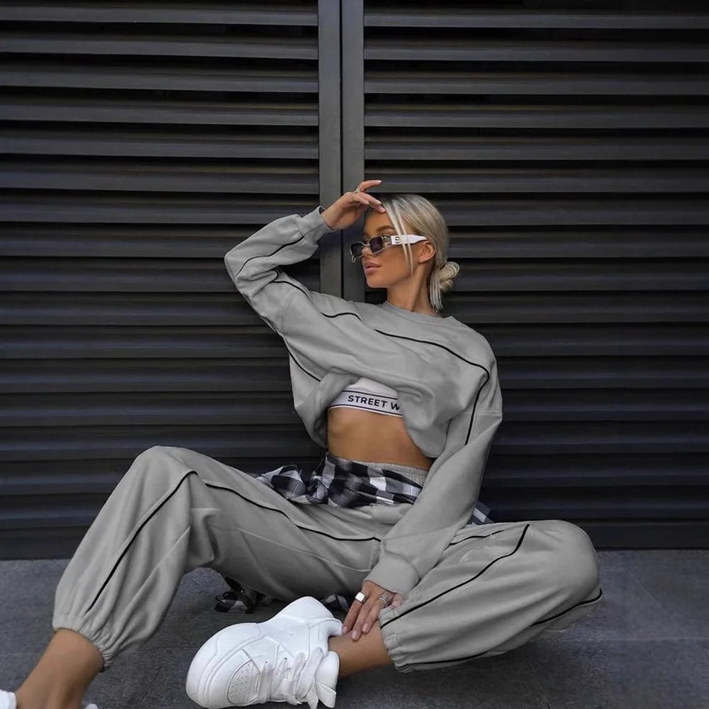 Two Piece Sets Pant Set Tracksuit Women Jogger Y2k Sweatshirts Autumn Winter Sports Elastic Waist Streetwear Pants Matching Sets