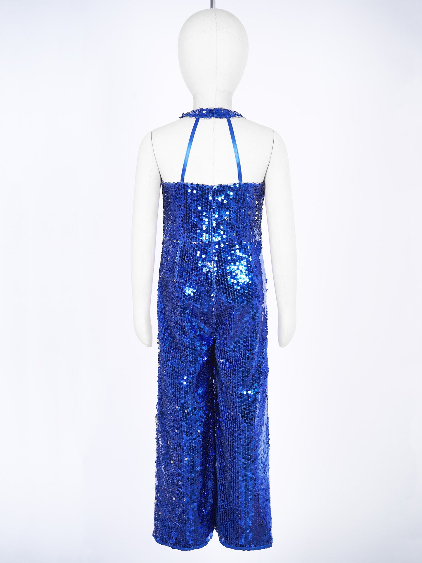 Kids Girls Jazz Dance Performance Jumpsuit Shiny Sequin Sleeveless Halter Romper Birthday Wedding Party Dancing Prom Bodysuit