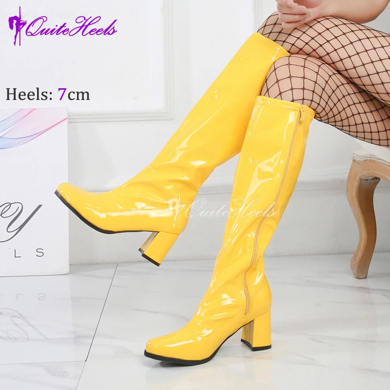 Costumes 60s 70s Go Go Boot Retro1960s Ladies Women's Knee-High Boots Fancy Dress Gogo Party Dance Gothic Shoes Large Size 36-46