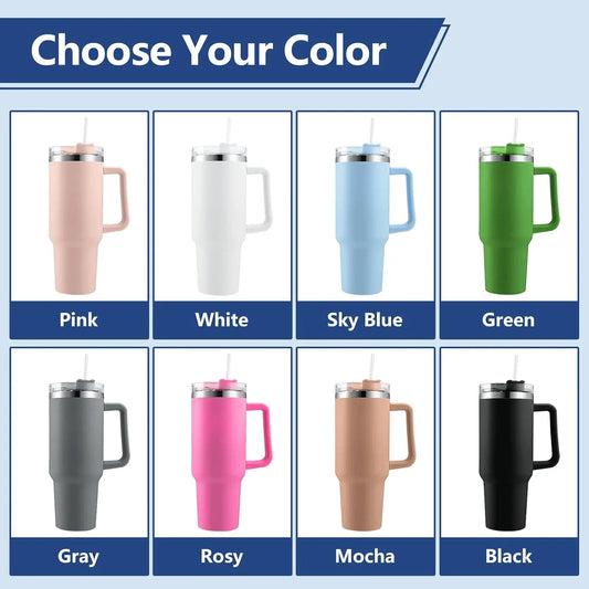 Personalized 40oz Customized Thermos Cups/Handle & Straw - Custom Name/Photo Insulated Stainless Steel Cup