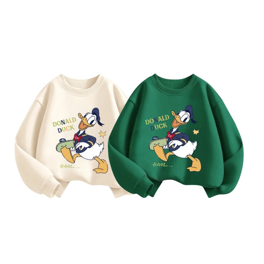 Donald Duck Print Kids Long Sleeved Tops Sweatshirts Autumn Clothing Children Simple Casual Round Collar Pullover Hoodie Disney