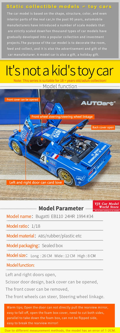 AUTOART Bugatti EB110 24HR Le Mans Racing 1994 #34 1:18 Car model Collection Display gift Static Ornament Collection