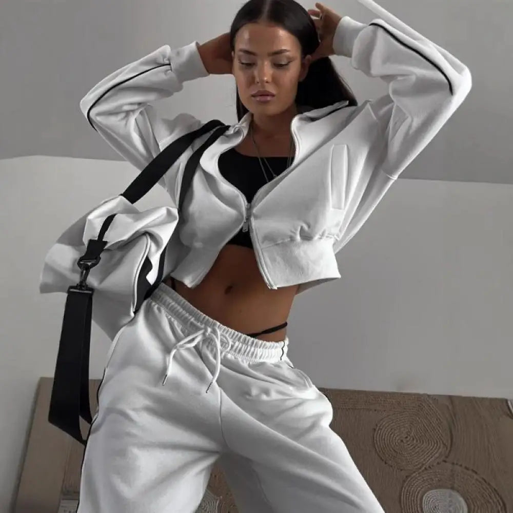 Casual Fashion Suit Ladies Zipper Cardigan Jacket Sports Tether Trousers Two-Piece Ladies Street Style Suit