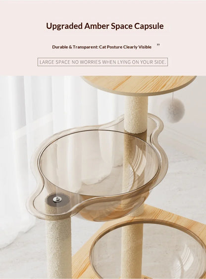 Multi Level Cat Tree Cat Condo Double Space Capsule Cat Tower Scratch Post Plush Bed Indoor Modern Pet Furniture Cat Furniture
