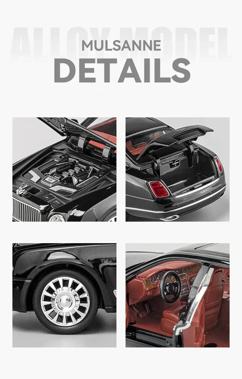 Diecast 1:24 Scale Bentley Mulsanne Alloy Model Car Collection Vehicle Simulation Sound & Light Metal Toy Gift