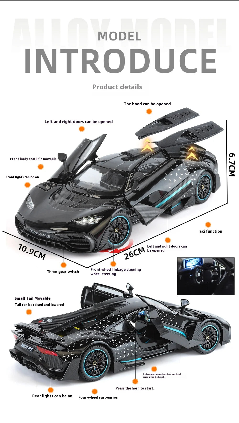 Large 1/18 alloy die-cast AMG-ONE sports car model simulation sound and light adult collection gift