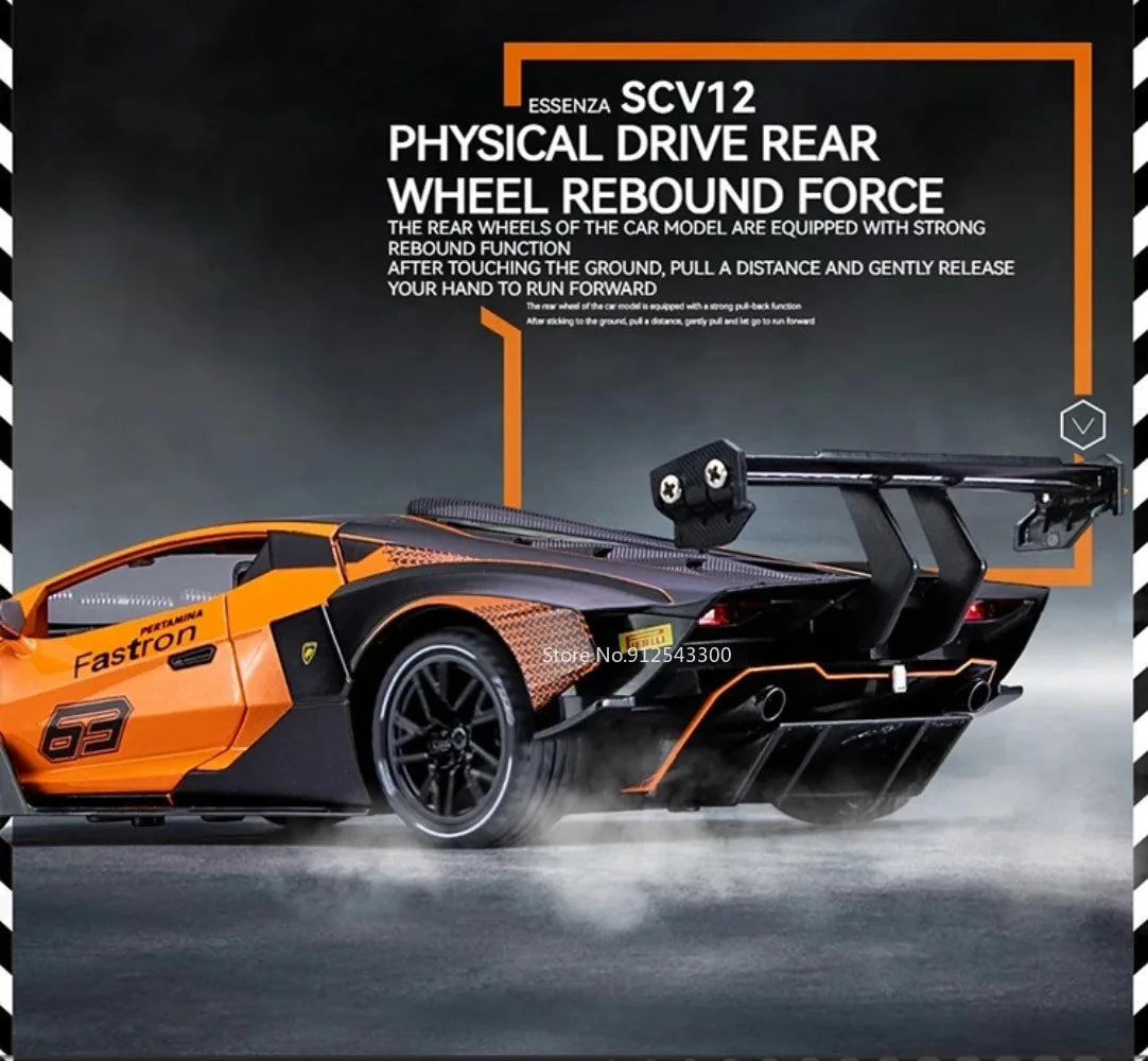 Lambor SCV12 LP770- 1:24  Car Model Alloy Diecast Sound Light Pull Back Doors Opened Vehicle Models Toy