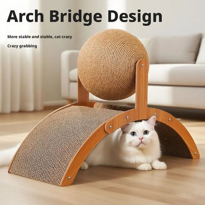 Wooden 2-in-1 Cat Scratcher, Ferris Wheel Vertical Scratching Ball, Sisal Ball, Honeycomb Grab Board, Wear-Resistant,Pet Toy