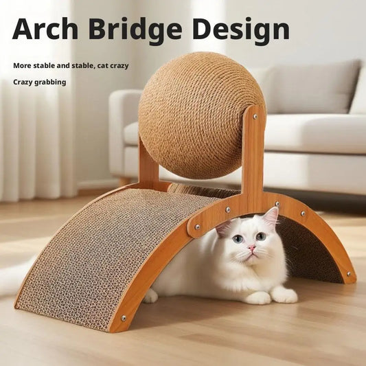 Wooden 2-in-1 Cat Scratcher, Ferris Wheel Vertical Scratching Ball, Sisal Ball, Honeycomb Grab Board, Wear-Resistant,Pet Toy