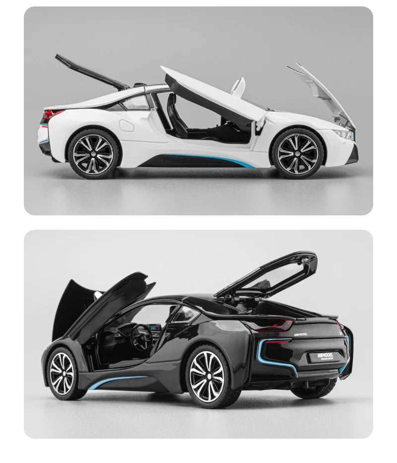 BMW I8 Sports Car Alloy Diecast 1:22 Model Car Vehicle Collection Simulation Sound & Light Toy Car Gifts