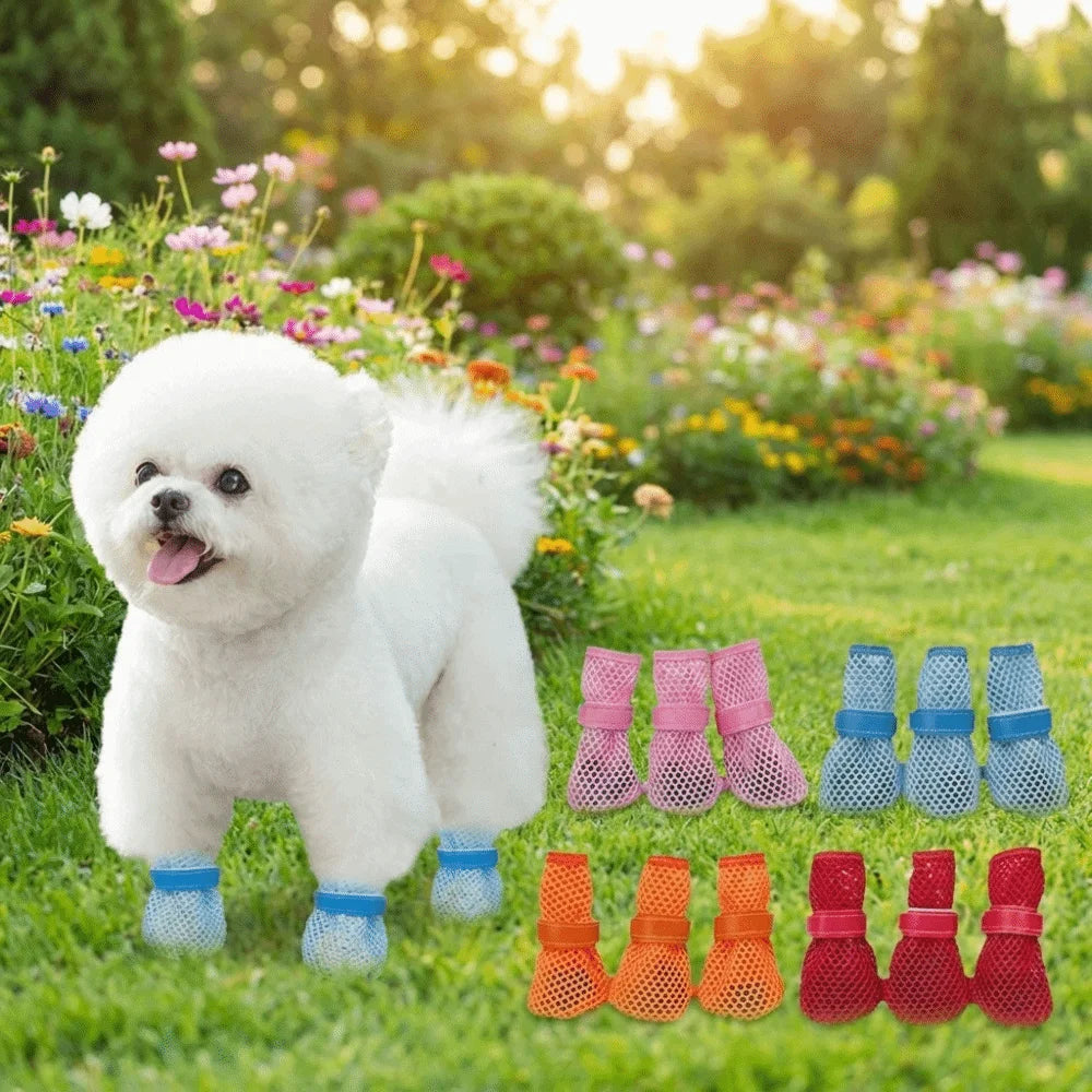 Adjustable Soft Sole Dog Mesh Shoes Non-Slip Wear Resistant Pet Dog Boots Thin Cooling Dog Shoe Cover Summer Season