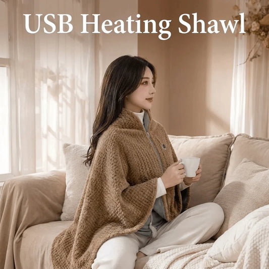 Lightweight Washable USB Heating Shawl USB Powered Portable Thermal Blankets 3 Heated Level Soft Fabric Electric Blanket Camping