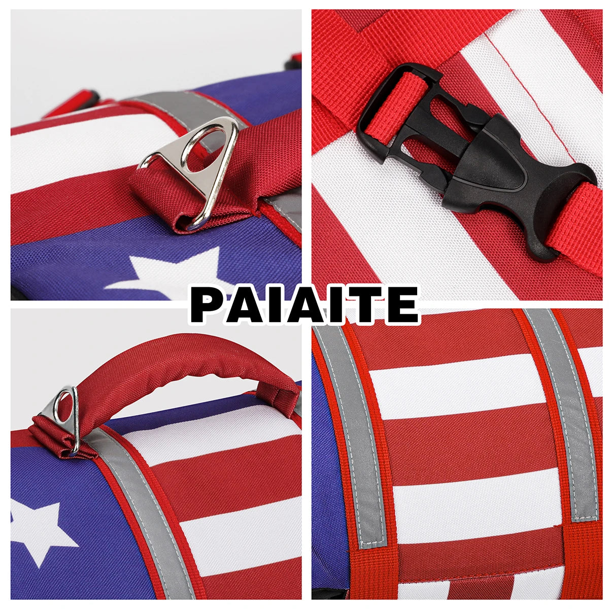 Shark US Flag Dog Life Jacket, Reflective Swim Vest with Rescue Handle, Adjustable High Buoyancy for Small Medium Large Dogs