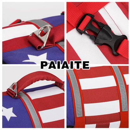 Shark US Flag Dog Life Jacket, Reflective Swim Vest with Rescue Handle, Adjustable High Buoyancy for Small Medium Large Dogs
