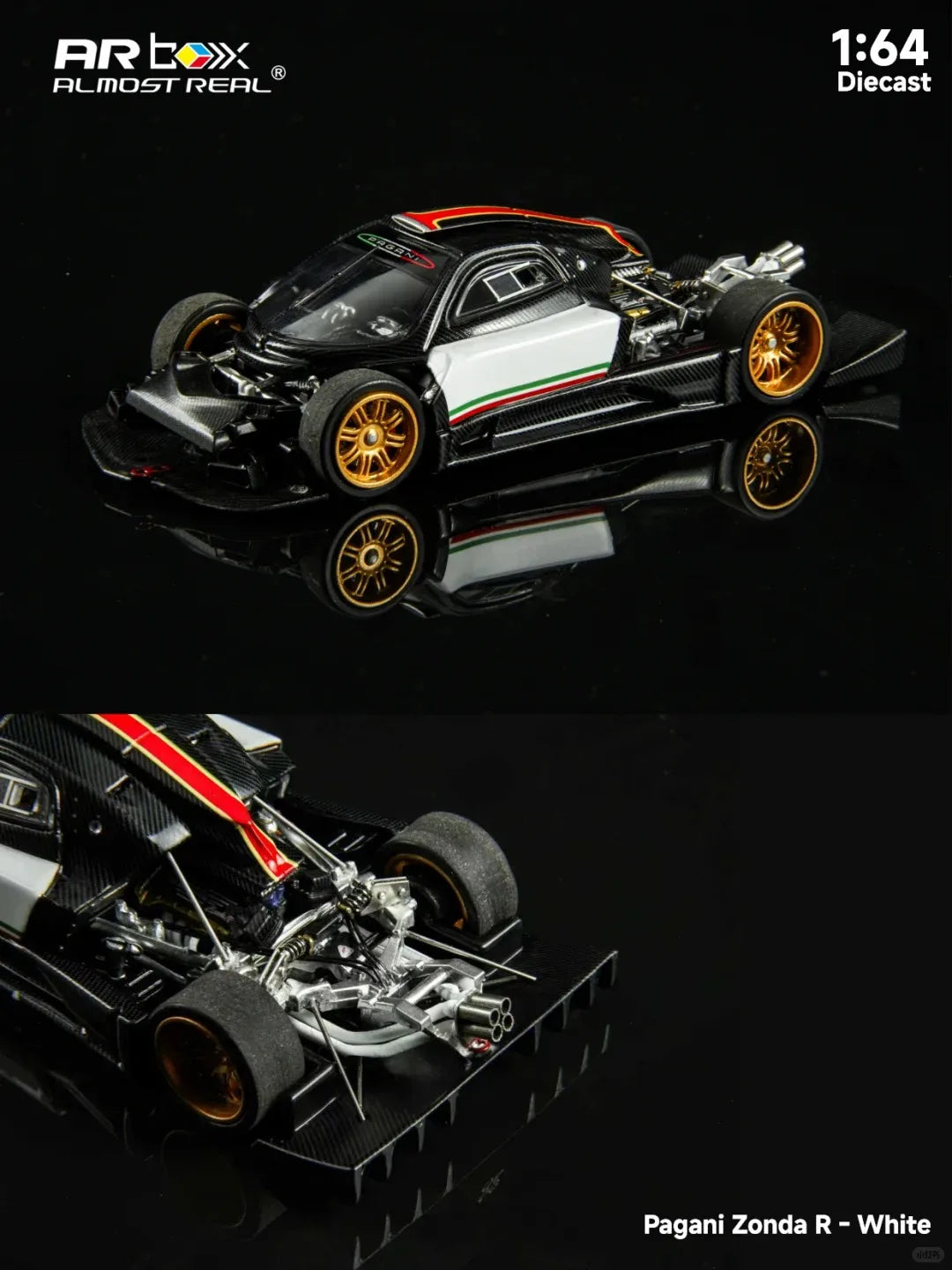 New Almost Real AR Box 1:64 Scale Pagani Zonda R Matte Carbon Fiber White HEC Alloy Car Collection Diecast Model Toys Gift