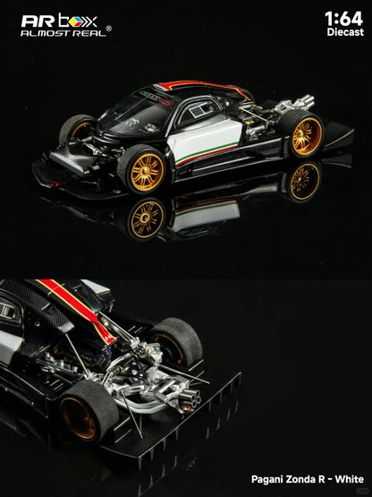 New Almost Real AR Box 1:64 Scale Pagani Zonda R Matte Carbon Fiber White HEC Alloy Car Collection Diecast Model Toys Gift