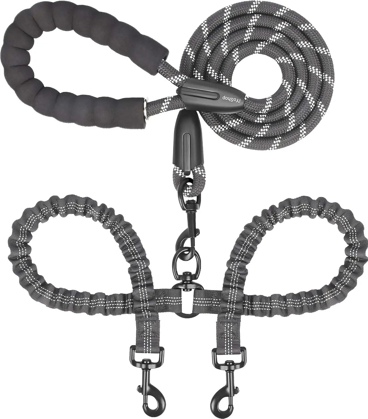 Double Dog Leash, Dual Dog Leash, 360 Swivel Tangle Free Bungee Walking Training Leash for Large Medium Dogs, Shock Absorbing Bu