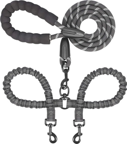 Double Dog Leash, Dual Dog Leash, 360 Swivel Tangle Free Bungee Walking Training Leash for Large Medium Dogs, Shock Absorbing Bu