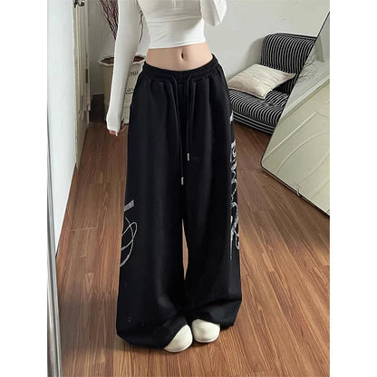 2026 Spring Women Black Gothic Baggy Y2k Letter Pants Aesthetic 2000s Vintage Oversize Hip-pop Sweatpants Wide Leg Trousers